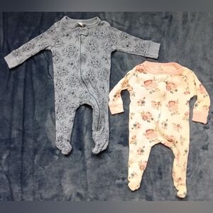 HB 0-3M Floral Waffle Long Sleeve One Piece Lot Of 2